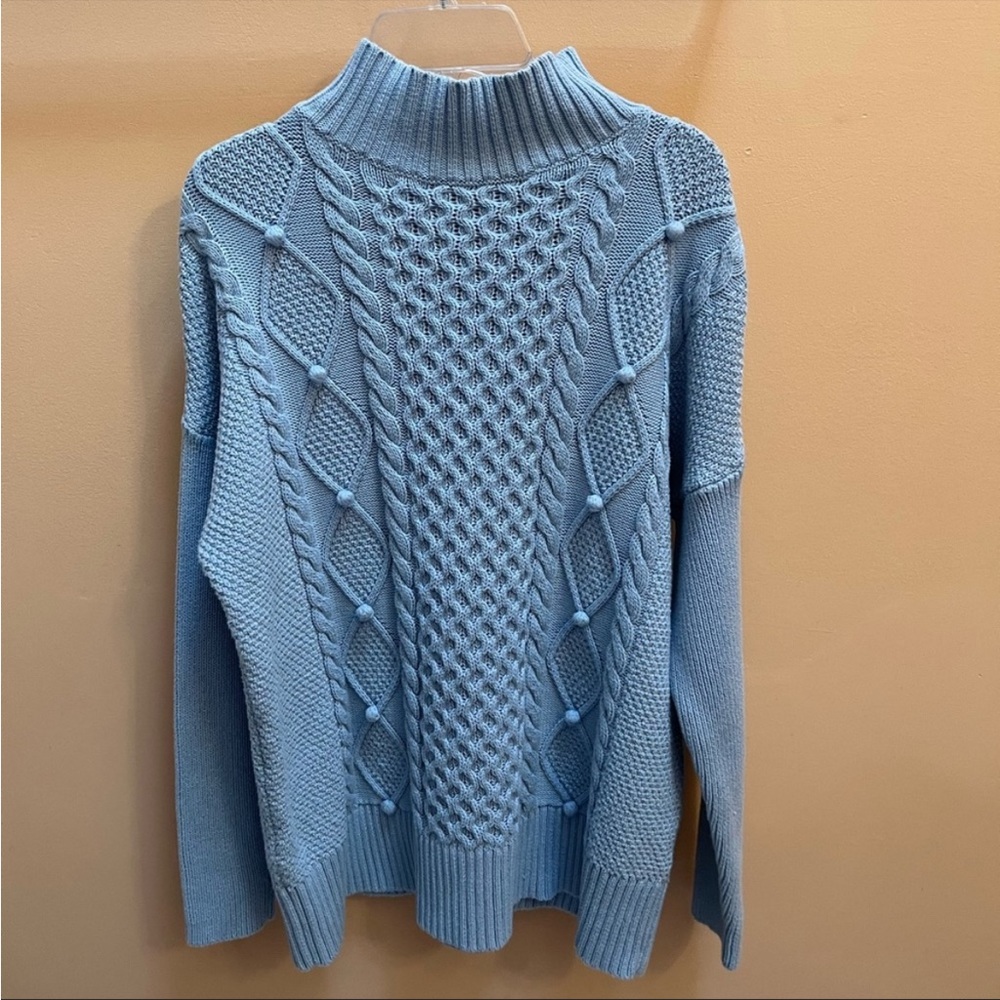 J. Crew Light Blue Cable Knit Turtleneck Sweater - Picture 3 of 7